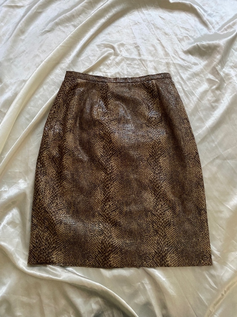 Vintage 1990s Brown Snakeskin Python Mini Skirt Minimalist Chic Size 4